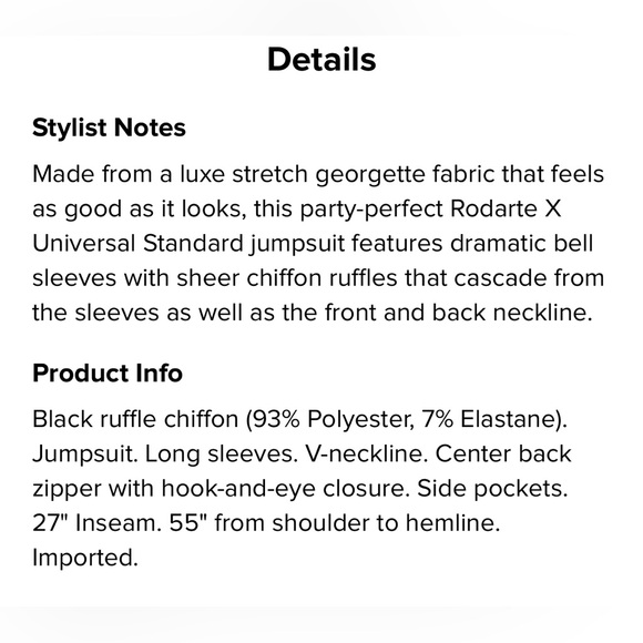 Rodarte × Universal Standard black pantsuit Ruffle jumpsuit Size - Picture 7 of 7